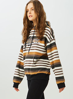Fashion Hooded Color-blocked Striped Sweatshirt