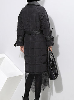 Black Lace-paneled Plus Size Long Coat