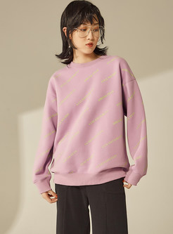 Casual Loose O-neck Letter Print Pullover Sweatshirt