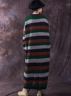 Autumn Crew-neck Long Sleeve Striped Sweater Dress