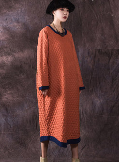 Fashion Orange Loose Thicken Cotton Shift Dress