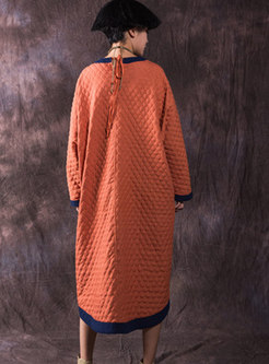 Fashion Orange Loose Thicken Cotton Shift Dress
