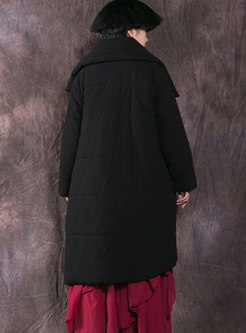 Chic Black Turn-down Collar Asymmetric Cotton Coat