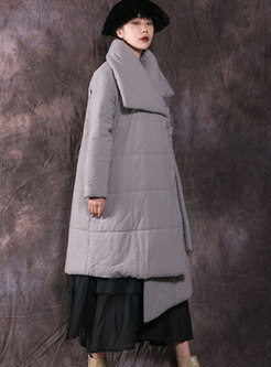 Chic Grey Turn-down Collar Asymmetric Cotton Coat