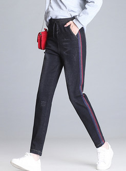 Casual Color-blocked Striped Tied Pencil Pants