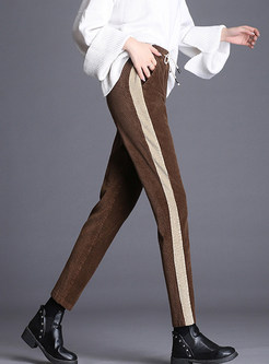 Stylish Elastic High Waist Striped Pocket Harem Pants