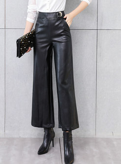 High Waisted Thicken Straight PU Pants