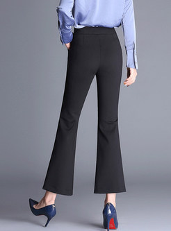 Solid Color Slim Elastic Flare Pants With Button