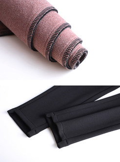 Black Asymmetric Bottom Slim Pencil Pants With Metal