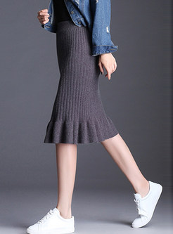 Brief Casual Elastic Knee-length Knitted Skirt