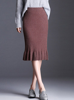 Pure Color Slim High Waist Bodycon Midi Skirt
