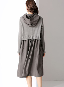 Fashion Grey Hooded Stitching Plus Size Dress