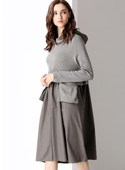 Fashion Grey Hooded Stitching Plus Size Dress