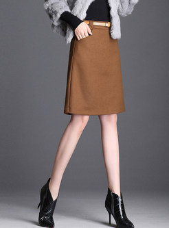 High Waist Pure Color A Line Skirt With Belt