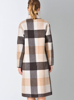Trendy Notched Plaid Double-breasted Wool Coat