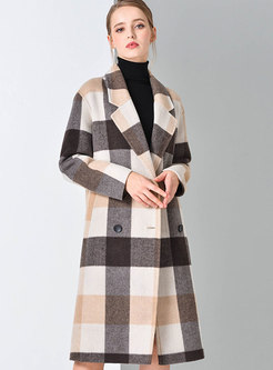 Trendy Notched Plaid Double-breasted Wool Coat