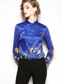 Stylish Navy Turn-down Collar All-matched Blouse 
