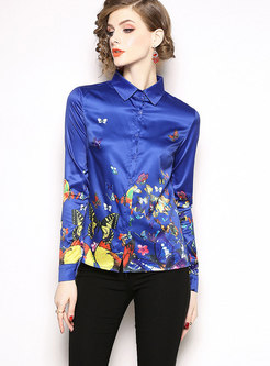 Stylish Navy Turn-down Collar All-matched Blouse 