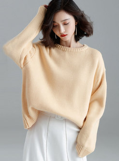Stylish Apricot Wool Loose Pullover Sweater