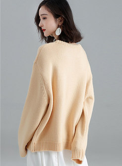 Stylish Apricot Wool Loose Pullover Sweater