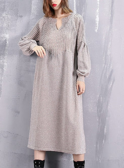 Plus Size Long Sleeve Loose Knitted Mid-claf Dress