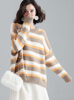 Chic Crew-neck Color-blocked Long Sleeve Sweater