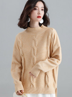 Casual Camel Thicken Twist Bottoming Sweater