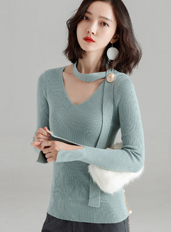 Autumn V-neck Pullover Long Sleeve Slim Sweater