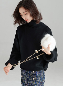 Casual Black High Neck Long Sleeve Knitting Sweater