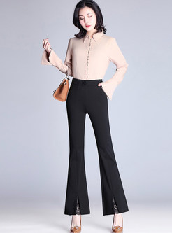 Pure Color High Waist Lace Splicing Flare Pants