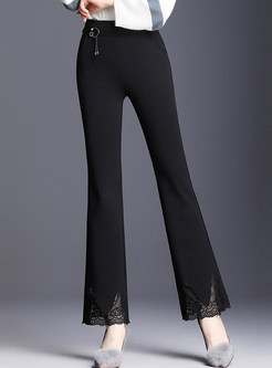 High Waist Lace Splicing Slim Flare Pants With Metal