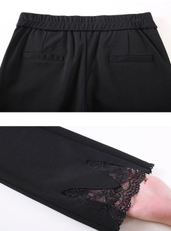 High Waist Lace Splicing Slim Flare Pants With Metal