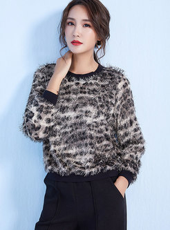 Winter Asymmetric Leopard Loose Knitted Sweater