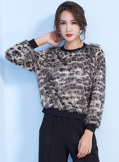 Winter Asymmetric Leopard Loose Knitted Sweater