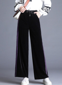 Color-blocked Striped Elastic Waist Tied Casual Pants