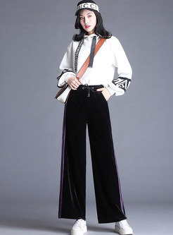 Color-blocked Striped Elastic Waist Tied Casual Pants