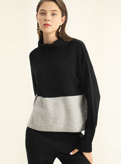 Stylish Stitching Turtle Neck Knitted Sweater