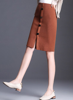 Stylish Elastic Waist Knee-length Knitted Slim Skirt