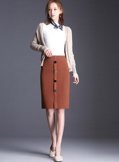 Stylish Elastic Waist Knee-length Knitted Slim Skirt