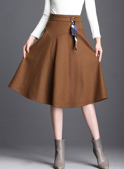 Brief High Waist Woolen A Line Skirt