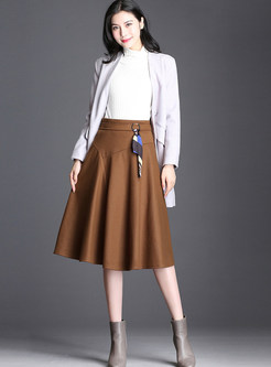 Brief High Waist Woolen A Line Skirt