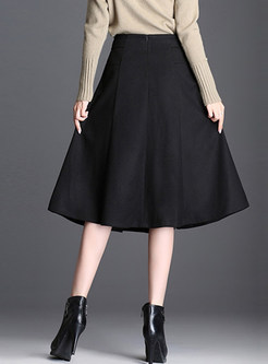Fashion Solid Color Woolen Skirt With Decoration