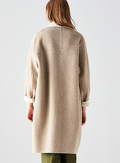 Trendy Light Khaki Cashmere Double-sided Hairy Coat