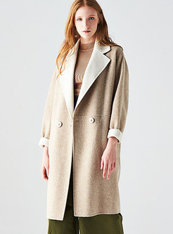Trendy Light Khaki Cashmere Double-sided Hairy Coat