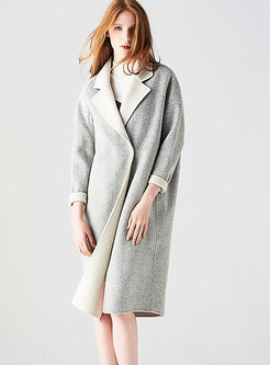 Fashion Light Grey Long Sleeve Cocoon Coat