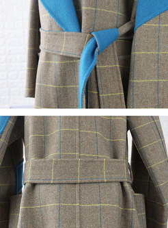 British Hit Color Plaid Side-Split Coat With Belt