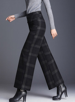 Trendy Woolen Striped Loose Wide Leg Pants