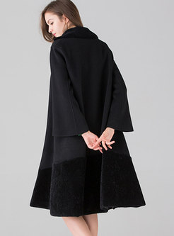 British Black Stitching Sleeve Cloak Wool Coat