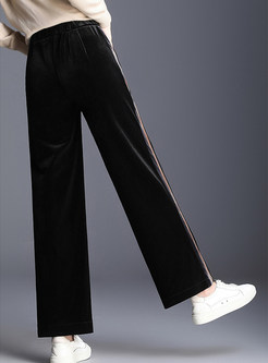 Color-blocked Striped Tied Gold Velvet Casual Pants