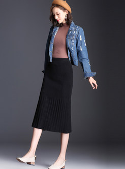 Knitted High Waist Easy-matching Midi Skirt